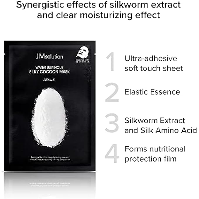 JMsolution WATER LUMINUOUS SILKY COCOON BLACK MASK - KOREAN SKINCARE FACIAL MASK - SILKWORM EXTRACT AMINO ACID -NUTRITION AND MOISTURIZATION SYNERGY - 10 SHEETS FOR A SENSITIVE SKIN - Image 2